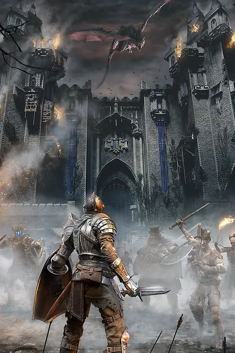 Demon’s Souls key art with a knight facing the gates of Boletaria